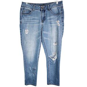Womens Signature Studio Blue Denim Jeans Distressed Mid Rise Med Wash Size 8